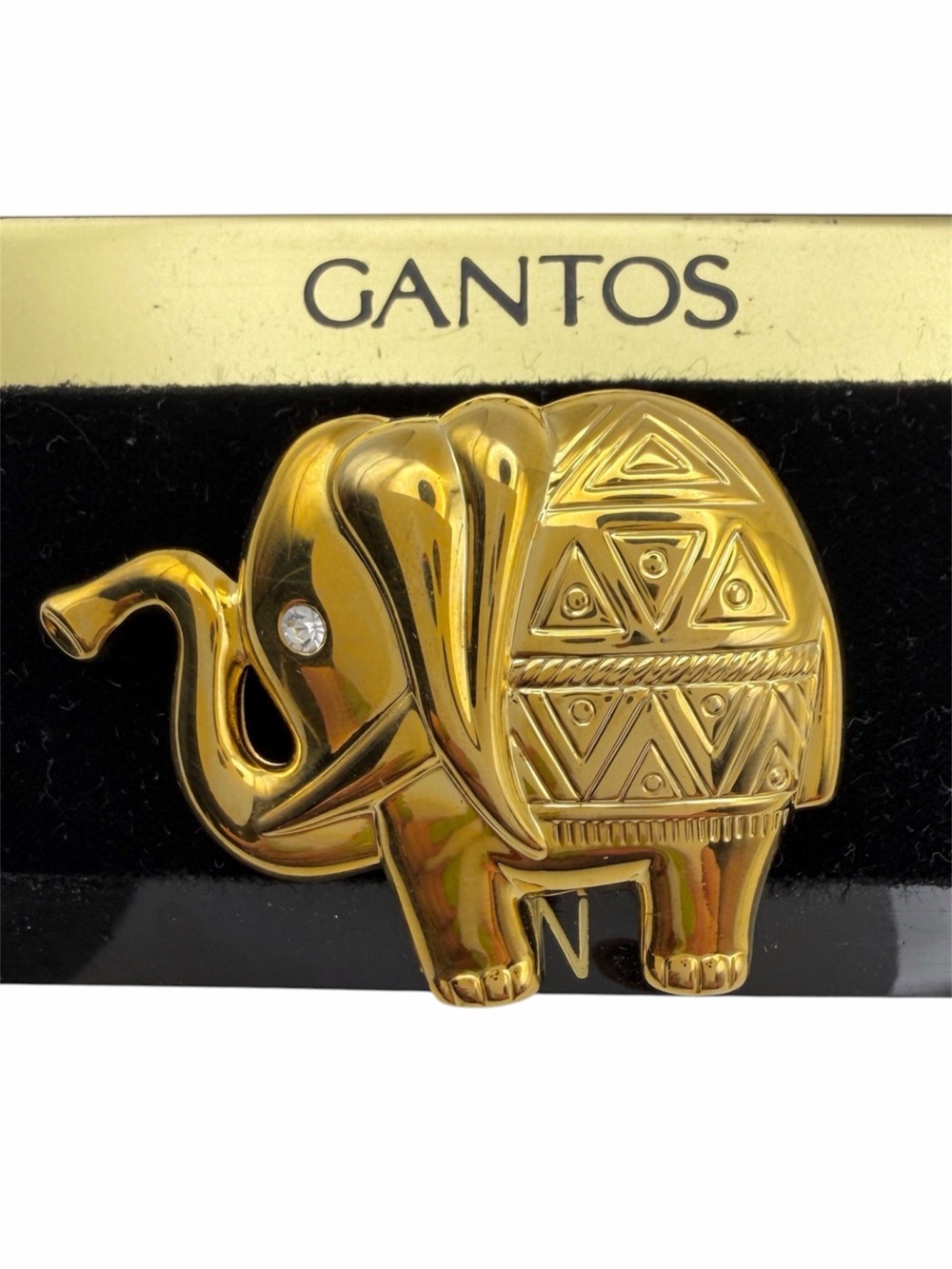 Vintage Gantos Gold Tone Elephant Brooch Rhinestone Eye Figural Pin NOS